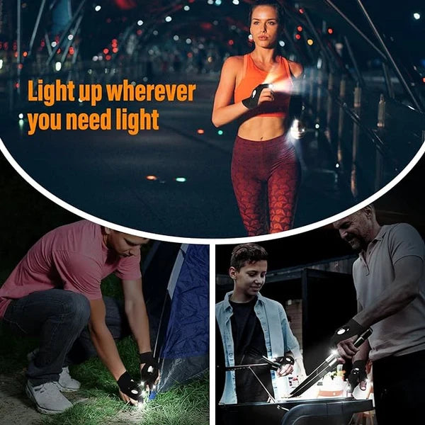 LED Flashlight Waterproof Gloves - Practical Durable Fingerless Gloves