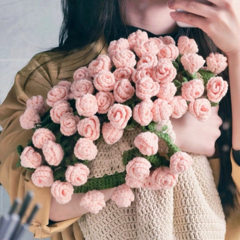 Hand-Knitted Rose Blanket DIY Kit & Ready-Made Gift for Your Loved One