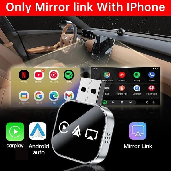 2026 Upgrade 3 in 1 Screen Mirror iOS Phone, wired to wireless Carplay adapter