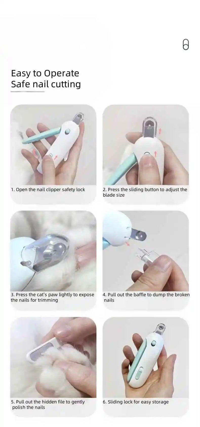 Stainless Steel Cat Nails Clipper ? Adjustable Trimmer with Safety Guard for All Cats