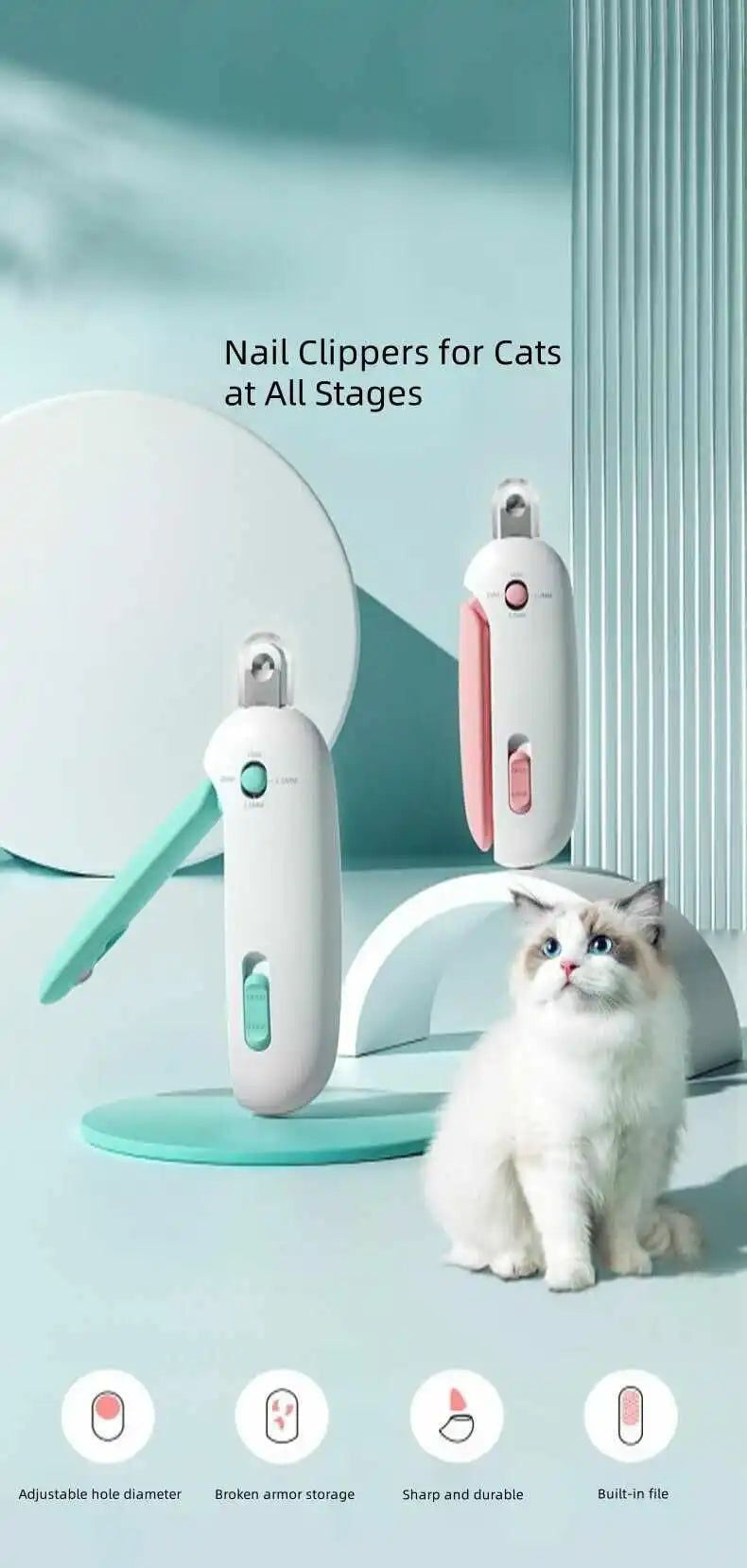 Stainless Steel Cat Nails Clipper ? Adjustable Trimmer with Safety Guard for All Cats