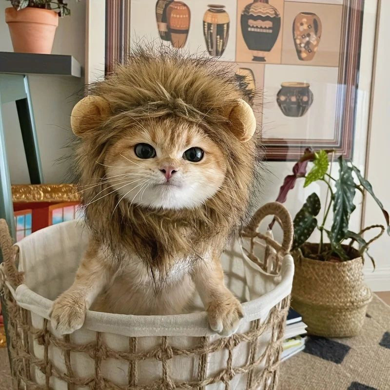 Pet Hairpiece - Humorous Lion Mane Headgear for Cats