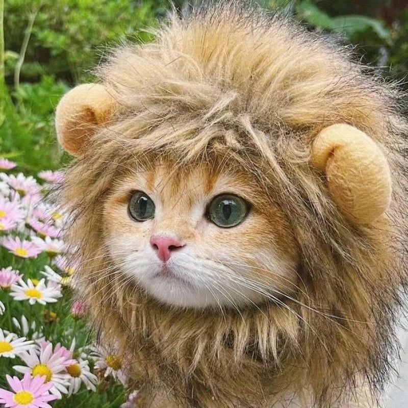 Pet Hairpiece - Humorous Lion Mane Headgear for Cats