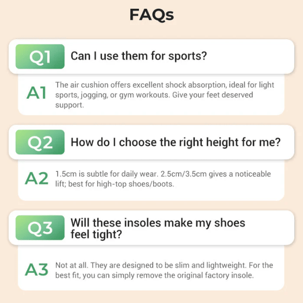 Comfortable Insoles with Air Cushion and Height-Increasing Effect