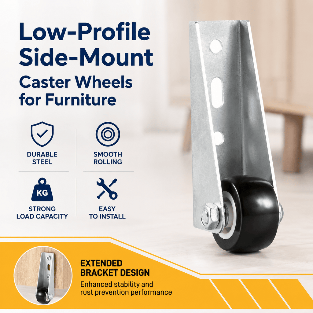 Low-Profile Side-Mount Caster Wheels for Furniture
