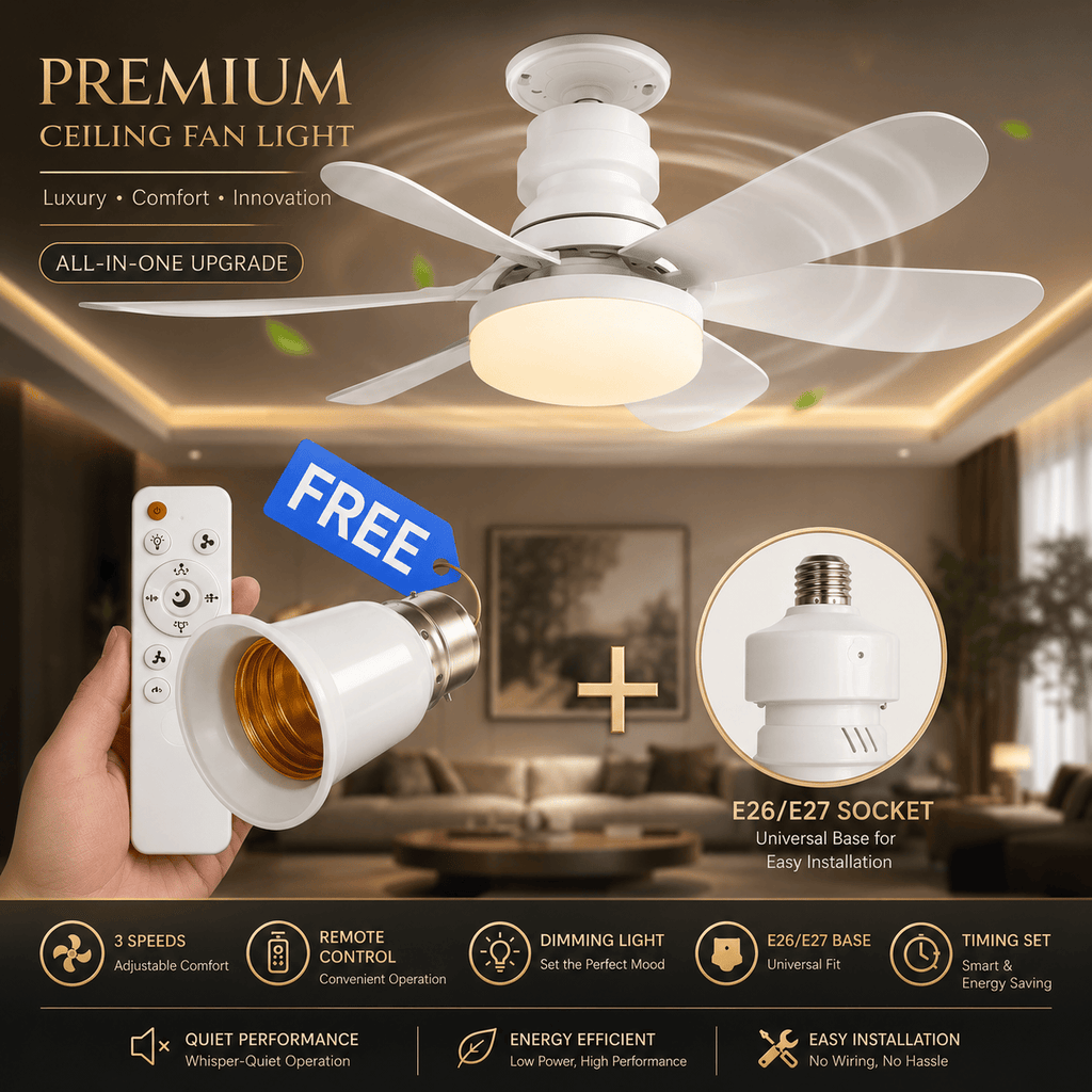 40W LED Ceiling Fan Light with Remote Control | E27 Socket + Free B22 Adapter