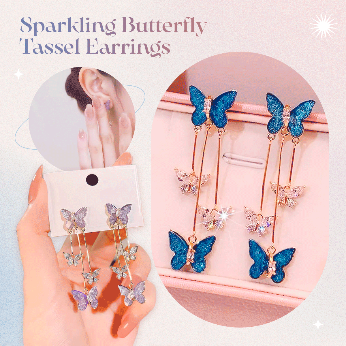 Sparkling Butterfly Tassel Earrings