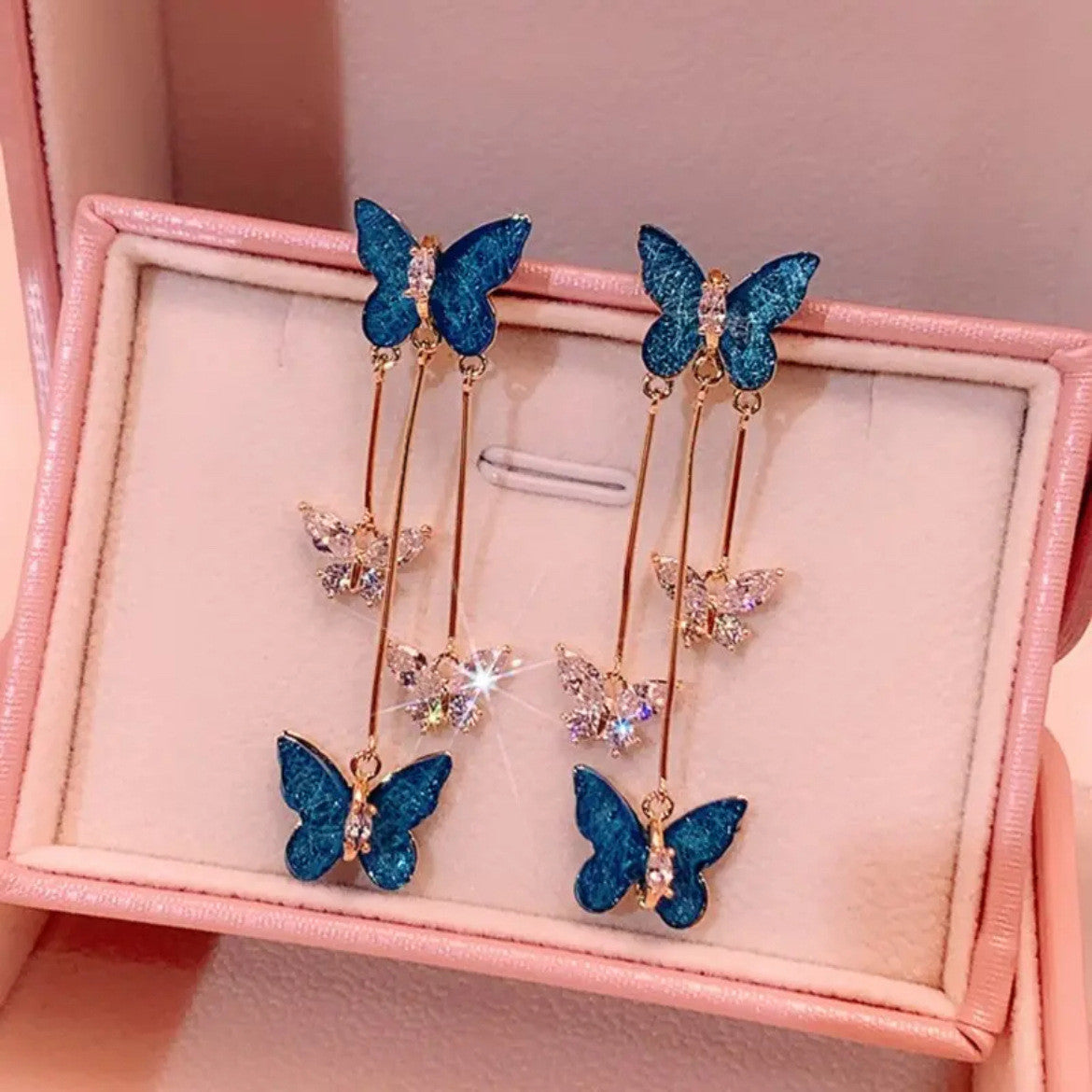 Sparkling Butterfly Tassel Earrings